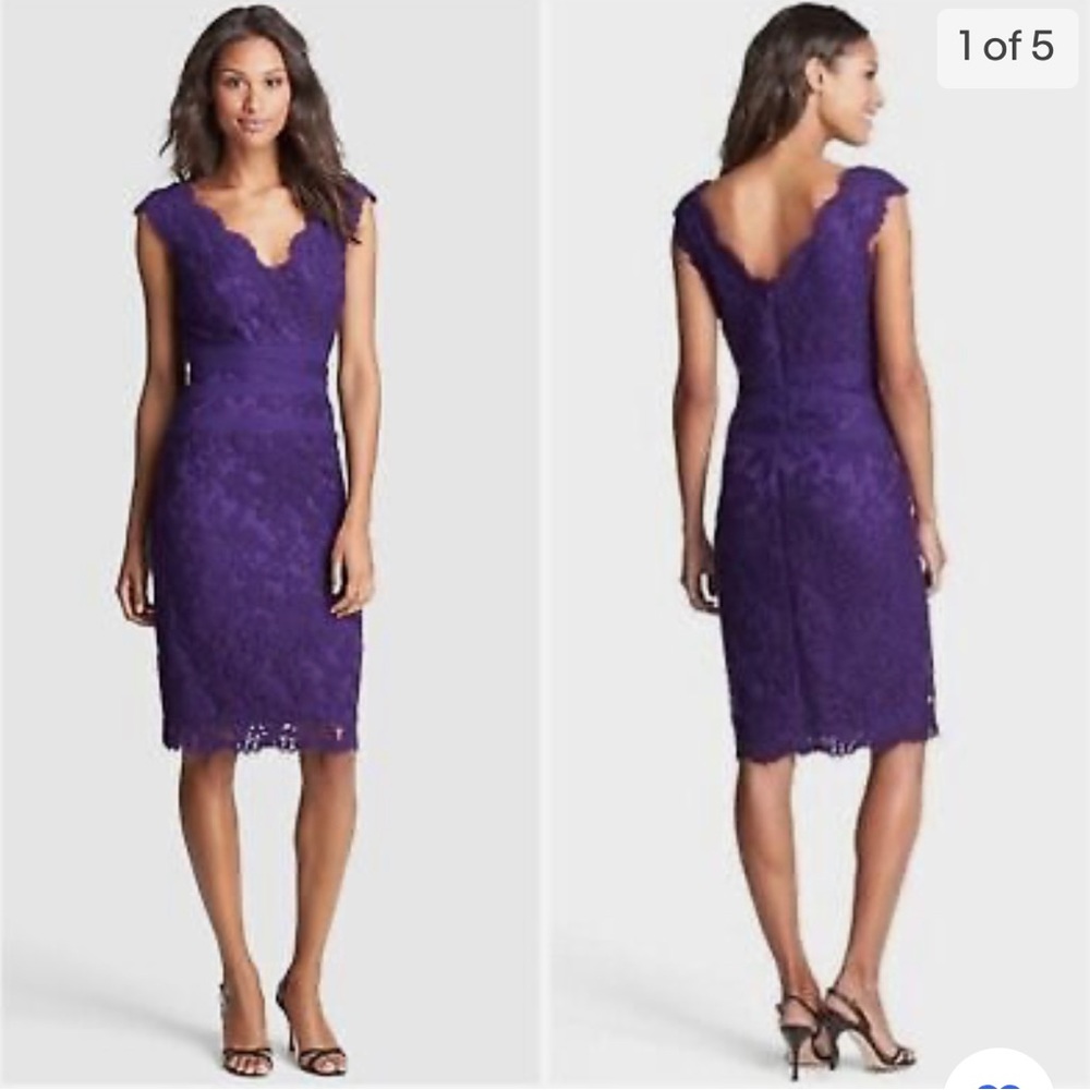 Tadashi Shoji Embroidered Lace Sheath Dress Purple